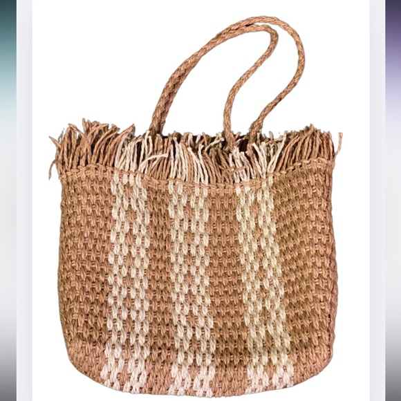 Handbags - Woven Stripe Summer Straw bag. Super cute with fringed top NWT